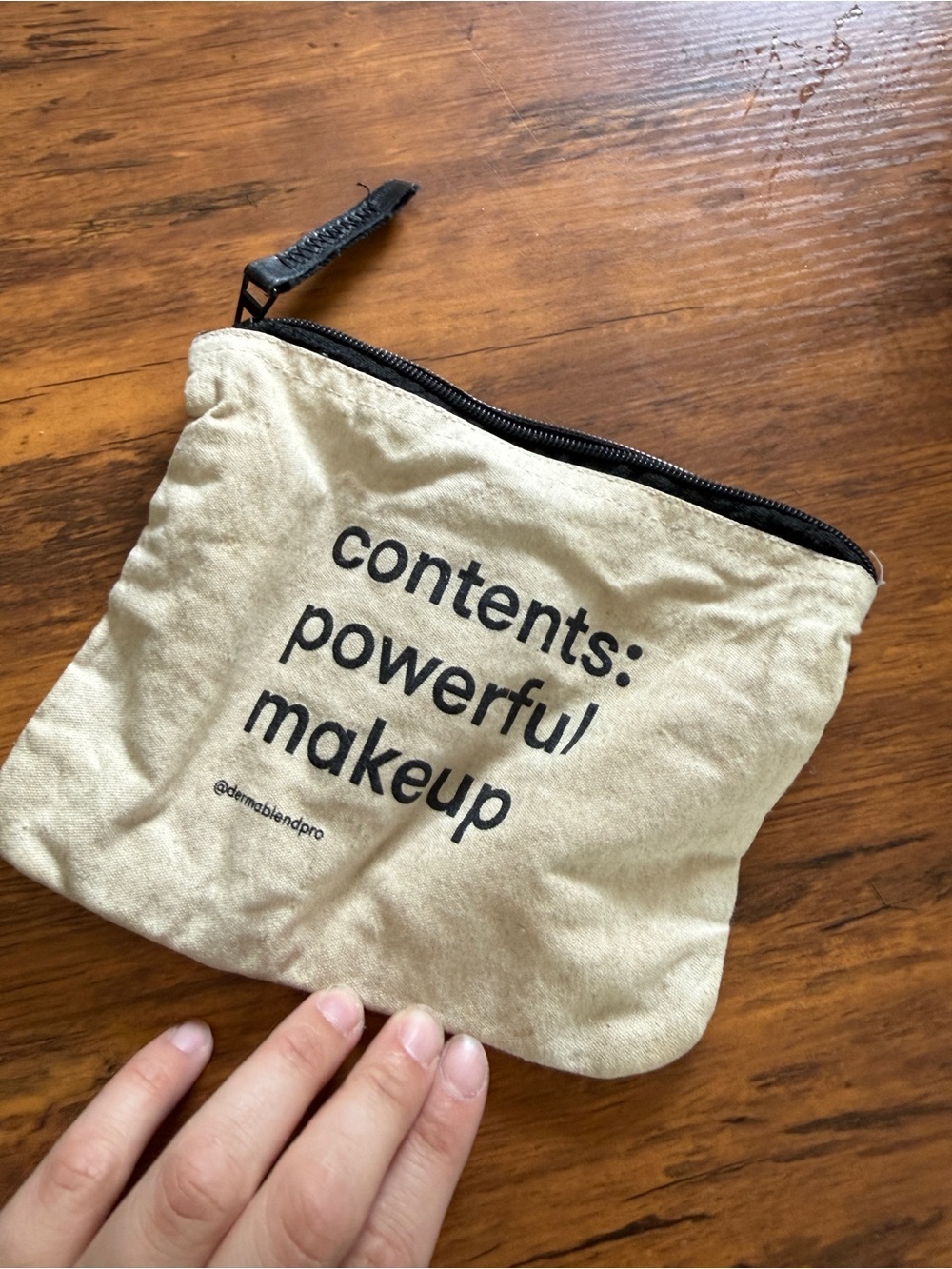 Dermablend Beige Canvas Cosmetic makeup Pouch with Black Print